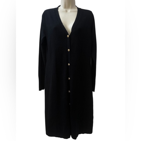 Susan Graver Women’s Navy Blue Long Button-Down Cardigan with Gold Buttons XS - Picture 1 of 11